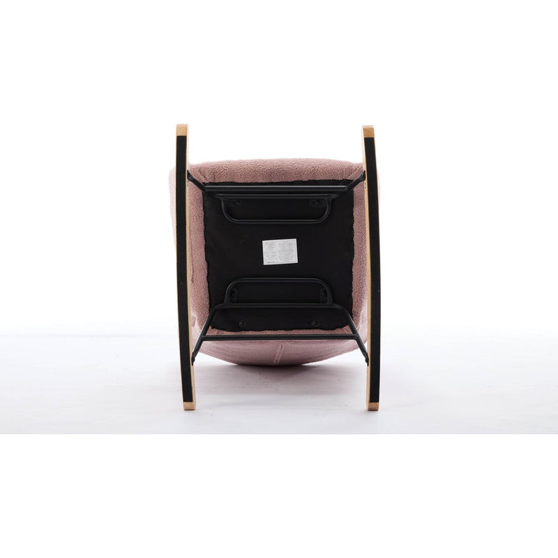 Modern Nursery Rocking Chair Upholstered Glider Chair with High Backrest Rocker Accent Armchair with Solid Wood Legs for Nursery Bedroom Living Room Teddy(Pink)