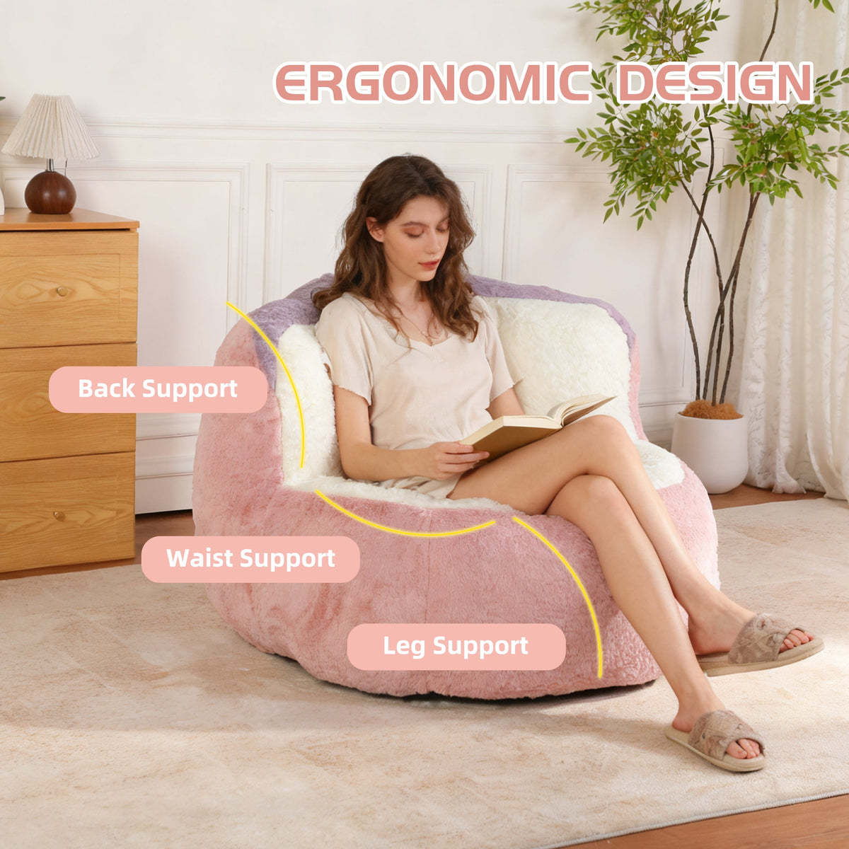 Oversized Multicolor Faux Fur Bean Bag Chair, photo 6 of 10