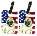 USA American Flag with Pug Luggage Tag
