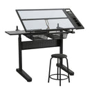 Hand Crank Adjustable Drafting Table Drawing Desk With 2 Metal Drawers With Stool