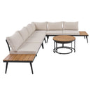 6-Piece Outdoor Sectional Sofa Set with Round Nesting Coffee Tables and Seating Sofa with Cushions for Patio, Porch and Garden (Beige)