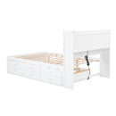 Full Size Platform Bed With Trundle, Drawers, USB Ports And Built In Shelves - White by HouseOfZazla