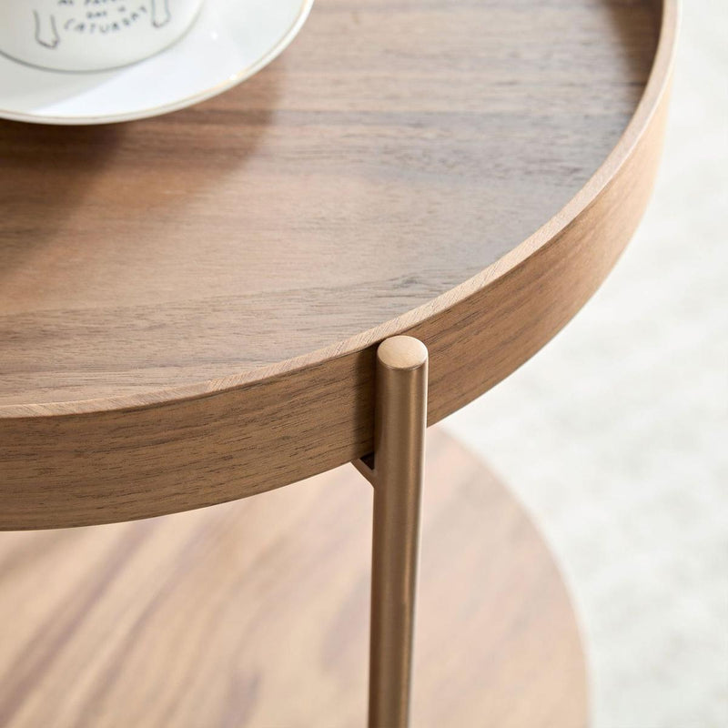 2-Piece Modern 2 tier Round Coffee Table Set for Living Room,Easy Assembly Nesting Coffee Tables, End Side Tables for Bedroom Office Balcony Yard,Walnut MDF