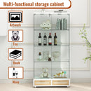 Glass Display Cabinet With LED Lights, Tempered Glass Doors, Large Drawers, 2 Door Storage Case With 4 Shelves - Natural / White by HouseOfZazla