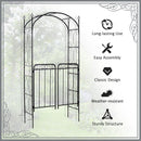 84" Garden Arch Arbor with Gate, Metal Arch Trellis, Garden Archway for Climbing Vines, Wedding Ceremony Decoration, Flourishes & Arrow Tips, Black