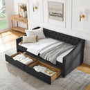 Upholstered Tufted Daybed With 2 Drawers, Waved Arms by HouseOfZazla