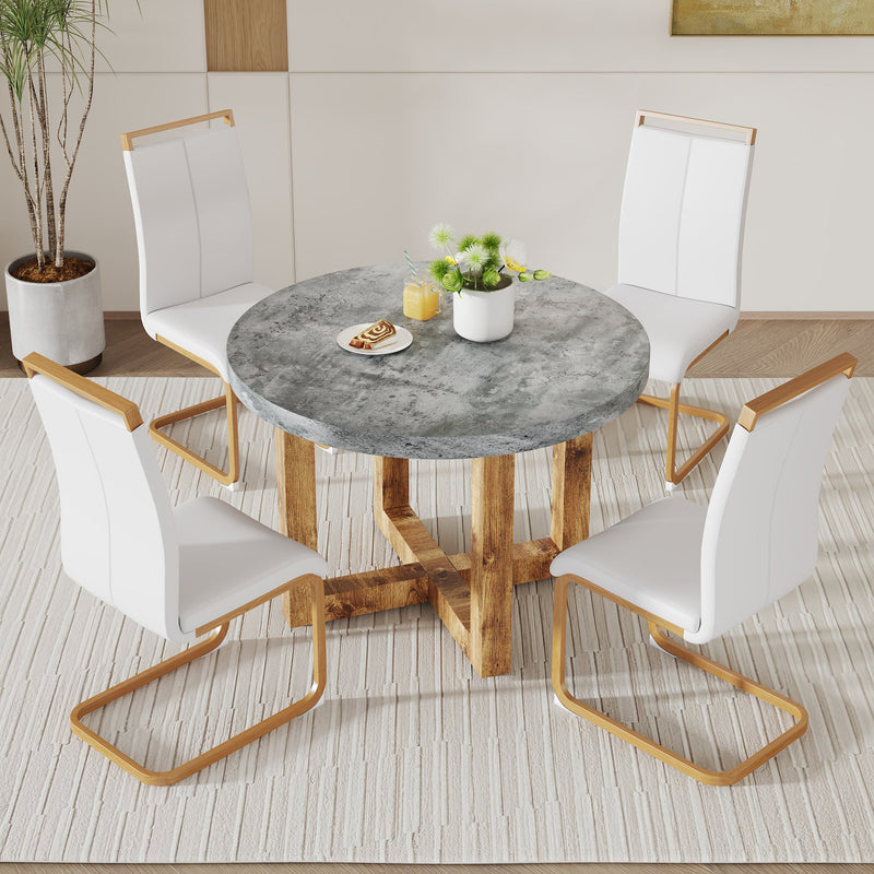 A modern and practical circular dining table. Made of MDF tabletop and wooden MDF table legs. Suitable for living room and bedroom. 42 inches x 42 inches x 30 inches