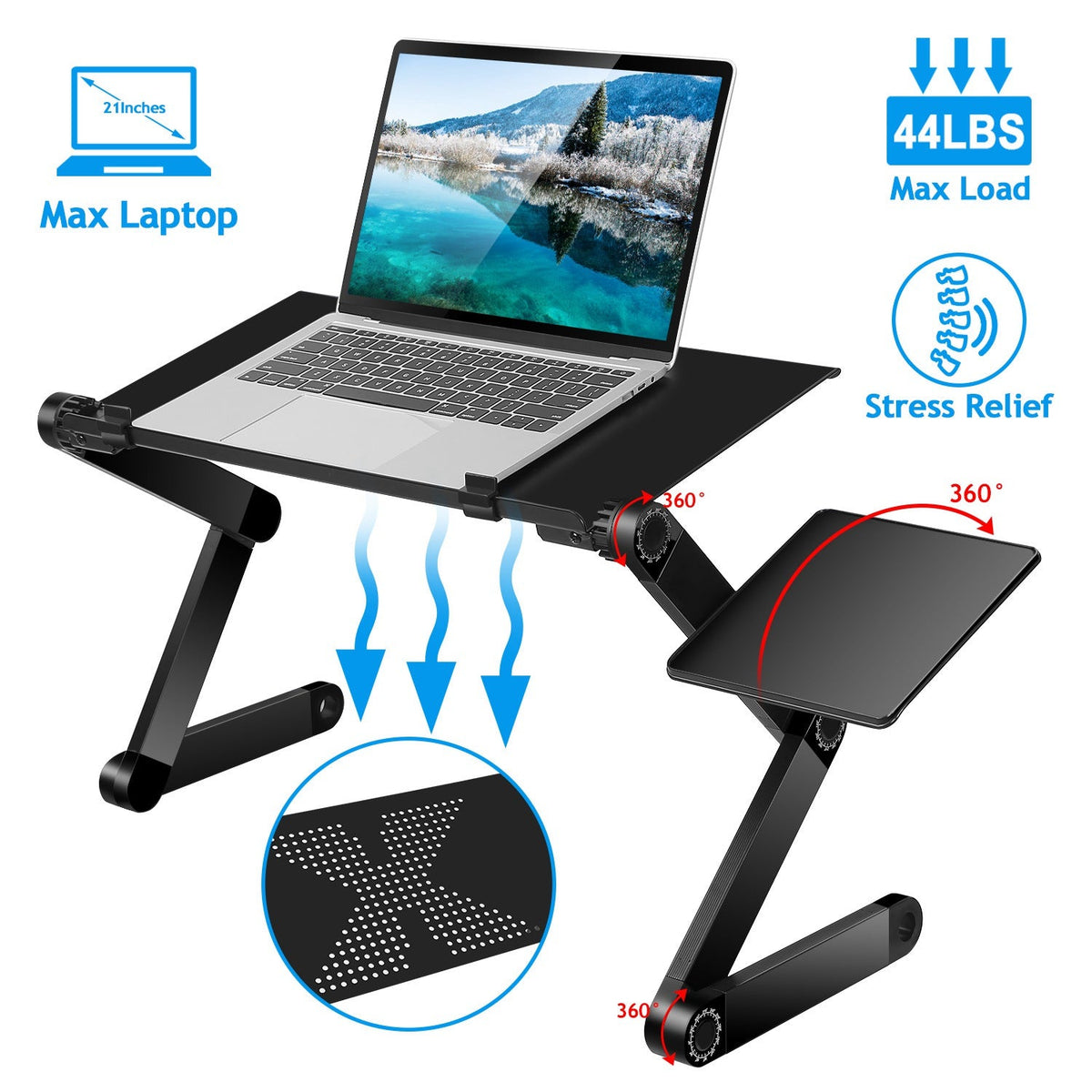 Foldable Laptop Table Bed Notebook Desk with Mouse Board Aluminum Alloy Breakfast Snacking Tray for Home Office Travel Use, photo 2 of 11
