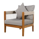 Acacia Wood Outdoor Club Chair with Handwoven Rope Accents & Curved Backrest by HouseOfZazla