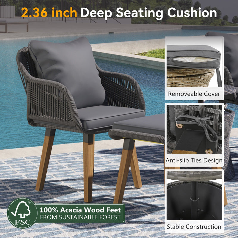 5 Pieces Patio Furniture Chair Sets, Patio Conversation Set With Wicker Cool Bar Table, Ottomans,Outdoor Furniture Bistro Sets for Porch,Backyard,Balcony,Poolside Grey