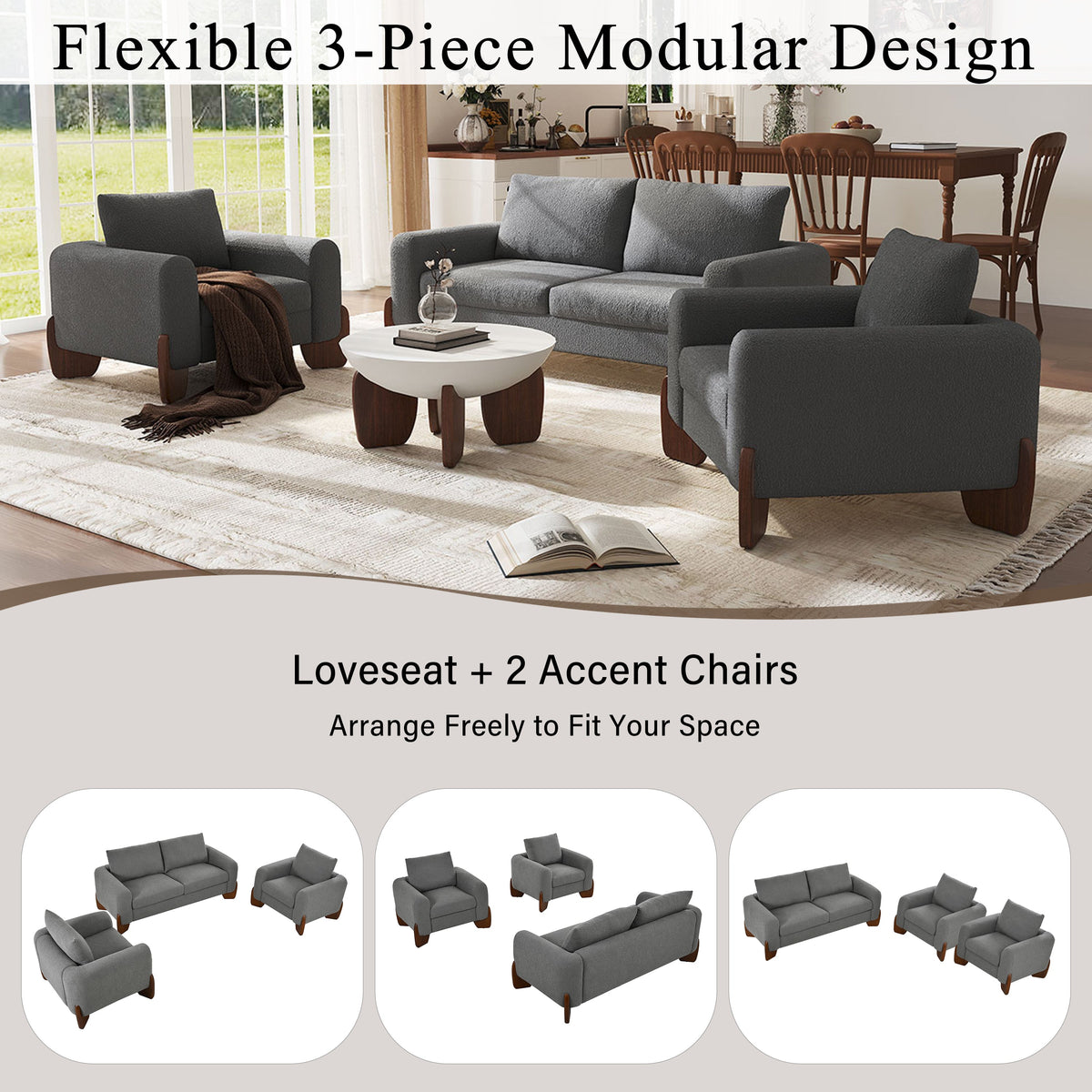 U_Style Modern 3-Piece Living Room Sofa Set, photo 5 of 10