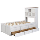 3 Pieces Wooden Captain Bedroom Set Twin Bed with Trundle, Nightstand and Dresser, White + Walnut
