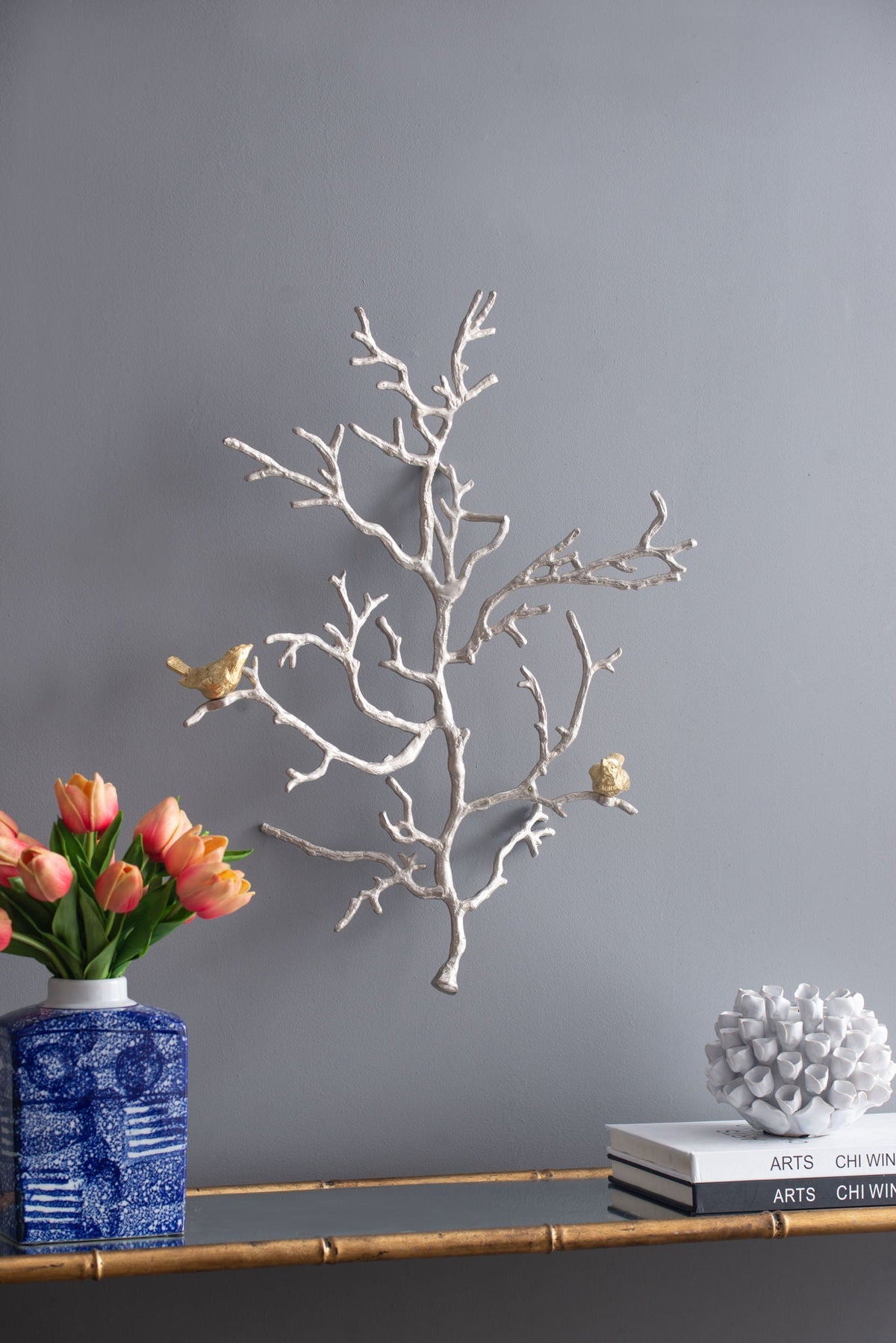 Metal Branch Wall Sculptures With Bird Accents (Set of 2) - Silver Multi, photo 16 of 16
