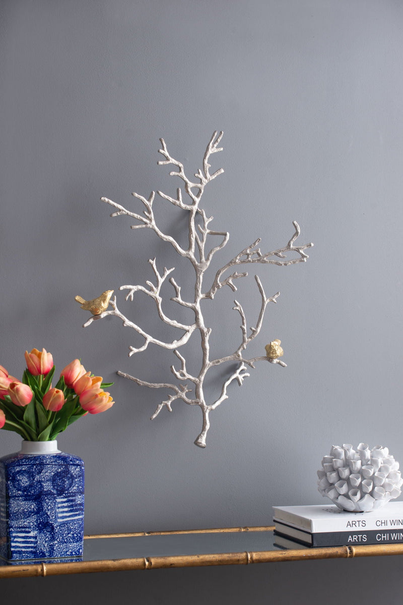 Metal Branch Wall Sculptures With Bird Accents (Set of 2) - Silver Multi, photo 16 of 16