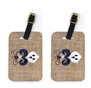 Halloween Ghost Bat and Spider Fleur de lis on Faux Burlap Luggage Tag