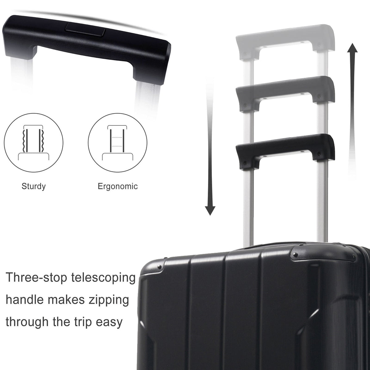 Hardshell Luggage, 24-Inch Expandable ABS Suitcase with Double Wheels, Black, photo 7 of 10