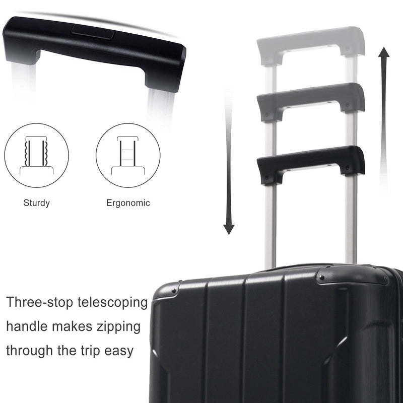 Hardshell Luggage, 24-Inch Expandable ABS Suitcase with Double Wheels, Black, photo 7 of 10