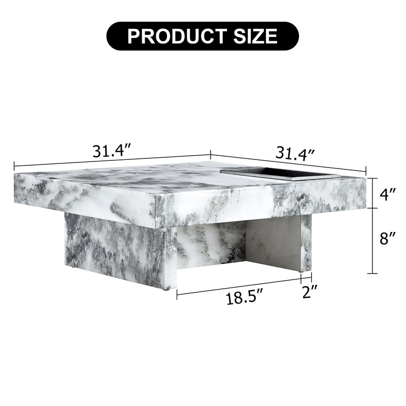 A modern and practical coffee table, black and white in imitation marble pattern, made of MDF material. The fusion of elegance and natural fashion 31.4"x 31.4"x 12 "