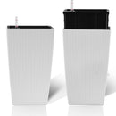 Indoor/Outdoor Modern Faux Rattan Design Square Planter, 22.6 inch White Plastic Large Planter with Automatic Watering System for Home and Garden (White, 22.6 inch - 2 Pack)