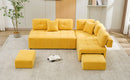 91.73" L-shaped Sofa Sectional Sofa Couch with 2 Stools and 2 Lumbar Pillows for Living Room, Yellow