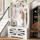 Entryway Bench With Coat Rack, 3 In 1 Design And Adjustable Shelves