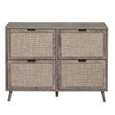 Walker Edison | Modern Rattan 4 Door Shoe Rack Cabinet for Entryway