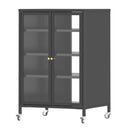 Media Storage Cabinet With Wheels, 4 Adjustable Glass Shelves & Door, Heavy-Duty - Black by HouseOfZazla