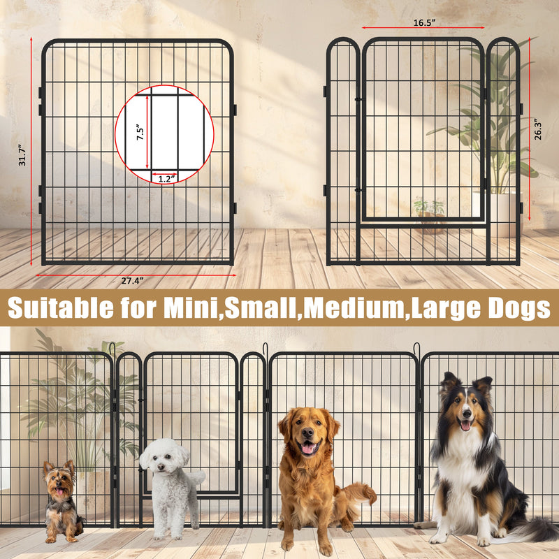 6 Panels Heavy-Duty Metal Playpen with Door, 31.7' H Dog Fence Pet Exercise Pen for Outdoor, Indoor
