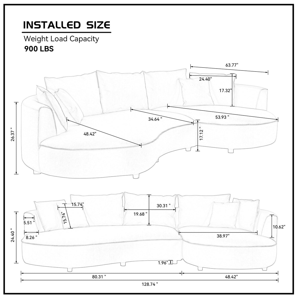 128.74 Inch Modern Sectional Curved Sofa Couch, photo 9 of 9