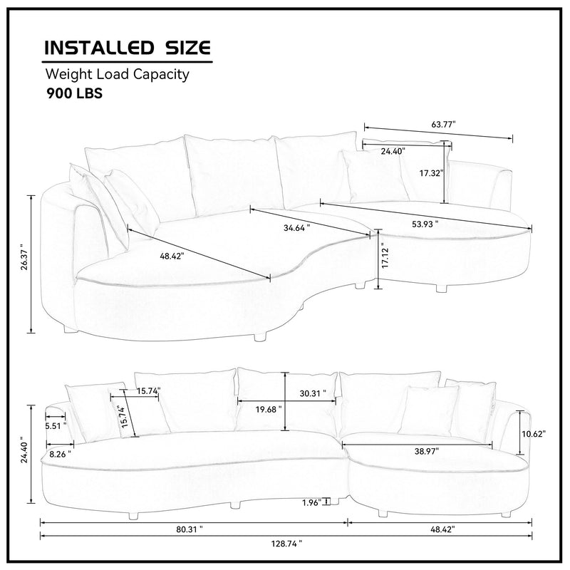 128.74 Inch Modern Sectional Curved Sofa Couch, photo 9 of 9