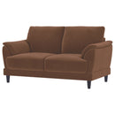 Dania - Upholstered Crescent Loveseat With Curved Tufted Arms - Rust by HouseOfZazla