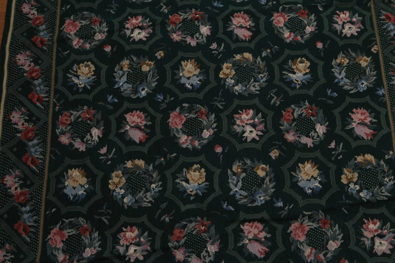 4'x6' Hand Woven French Aubusson Needlepoint wool Oriental area rug Green