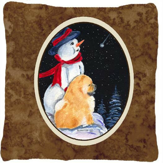 Snowman with Chow Chow Decorative   Canvas Fabric Pillow