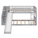 Twin Over Twin Bunk Stairway Bed With 2 Drawers And Slide - Gray by HouseOfZazla