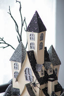 Cardboard Lighted Haunted House, Tabletop Holiday Halloween Decor, Battery Powered - Beige / Black by HouseOfZazla