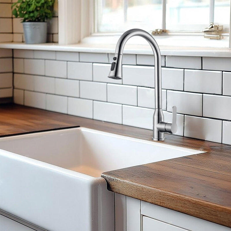 Stainless Steel High Arc Kitchen Faucet With Pull Down Sprayer - Brushed Nickel, photo 8 of 8