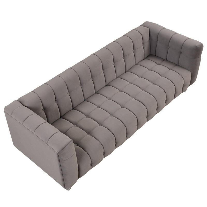 89" Modern Sofa Dutch Fluff Upholstered sofa with solid wood legs, buttoned tufted backrest,gray