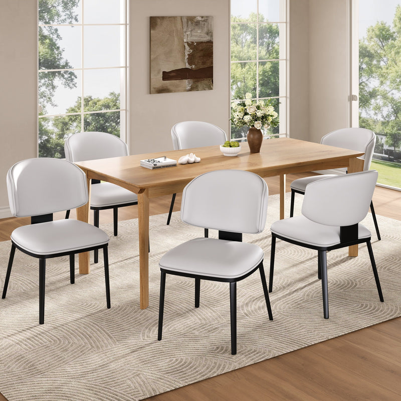 7 Pieces Contemporary Dining Set with Faux Leather Chairs and Metal Legs , Black+White+Natural Wood Finish