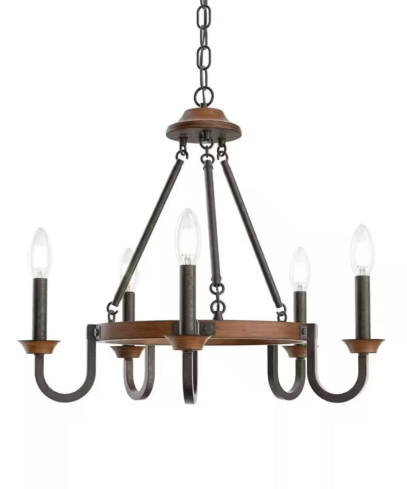 Barrett 22"W 5-Light Chandelier by Kichler Auburn Stain with Anvil Iron Finish