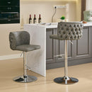 Swivel Barstools Adjusatble Seat Height With Chrome Base, Modern PU Upholstered Bar Stools with the whole Back Tufted, for Home Pub and Kitchen Island,Gray, Set of 2