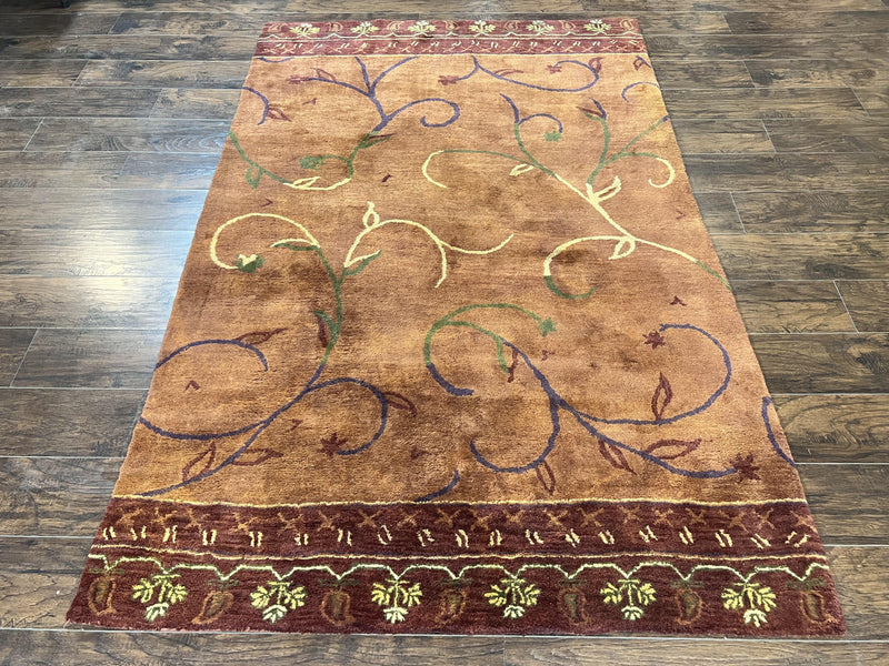 Pottery Barn Rug 5x8, Vintage Hand Tufted Carpet, Wool and Silk, Rust & Maroon