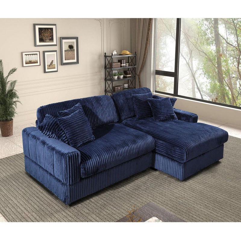 Modern Corduroy Blue Corner sofa Sleeper Sofa Couch With Comfy Deep Seat& 6 Pillows