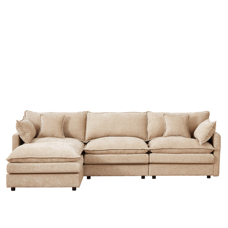 Modular L-Shaped Sectional Sofa Set with Movable Ottoman, Chenille, Coffee, 105 Inches