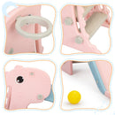 3 in 1 Freestanding Toddler Slide, Indoor Outdoor Playground with Basketball Hoop and Ball for Kids Under 3 Years, Pink