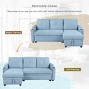 80.3" Pull Out Sofa Bed Modern Padded Upholstered Sofa Bed, Linen Fabric 3 Seater Couch with Storage Chaise and Cup Holder, Small Couch for Small Spaces