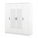 4-Door Mirror Wardrobe with shelves, White