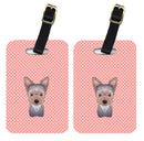 Checkerboard Pink Yorkie Puppy Luggage Tag