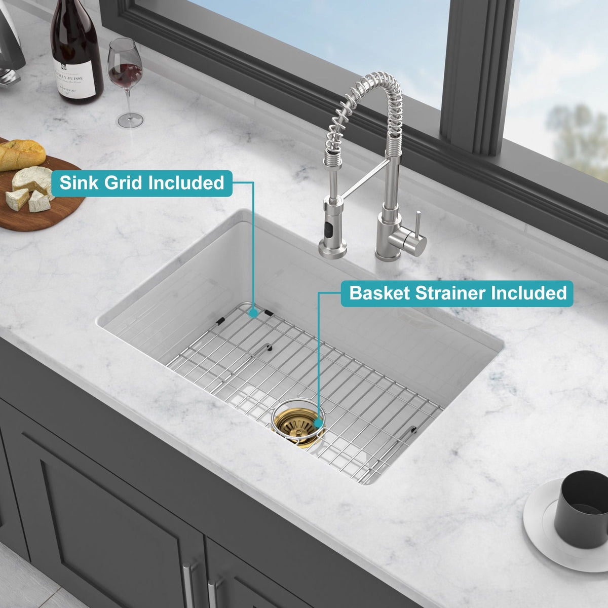 Undermount Single Bowl Ceramic Kitchen Sink, Dual Mount, photo 11 of 12