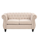 60" modern sofa Dutch plush upholstered sofa, solid wood legs, buttoned tufted backrest, beige