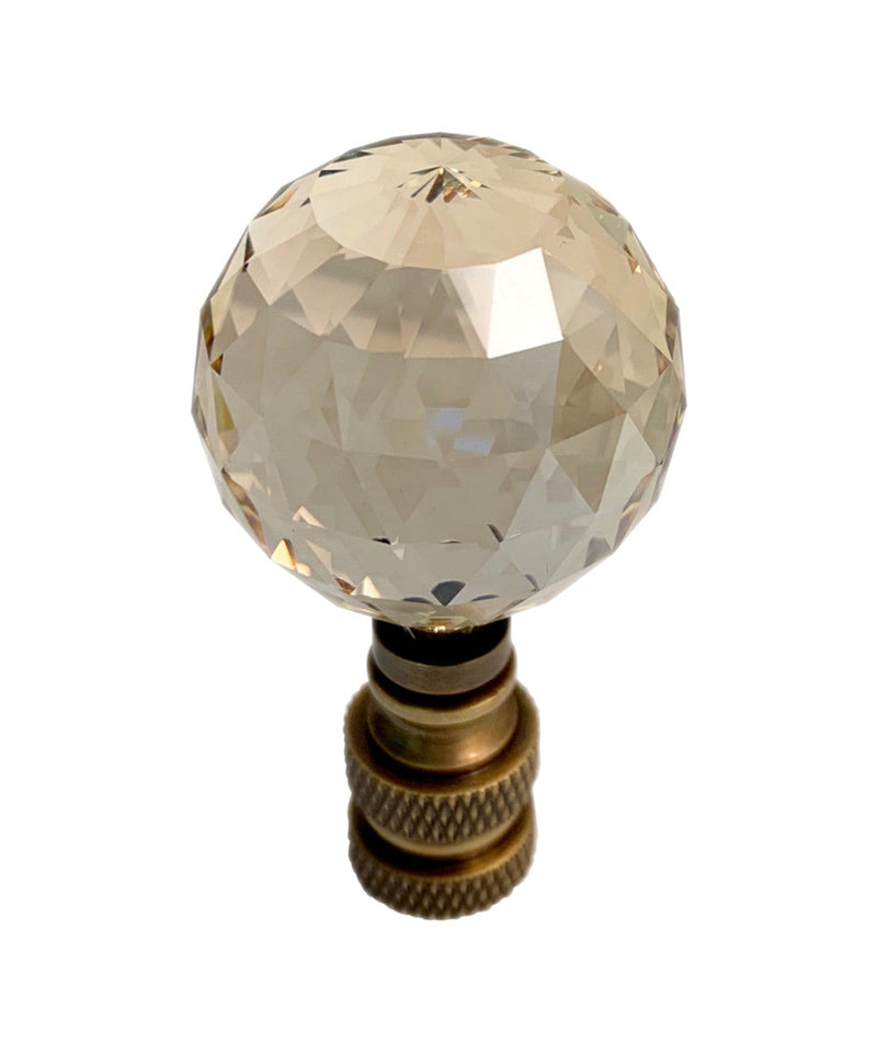 Stephanov Faceted Champagne Crystal Ball Lamp Finial Antique Brass 2.25"h